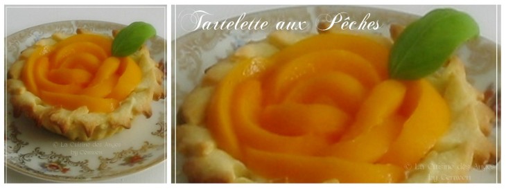 Recette de tartelettes, petites tartes aux fruits sur pâte sucrée, garnie de crème à la ricotta au basilic et pêches au sirop